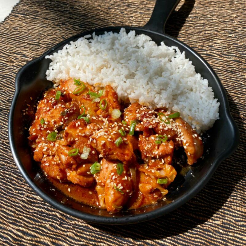 

korean chicken dakgalbi with rice