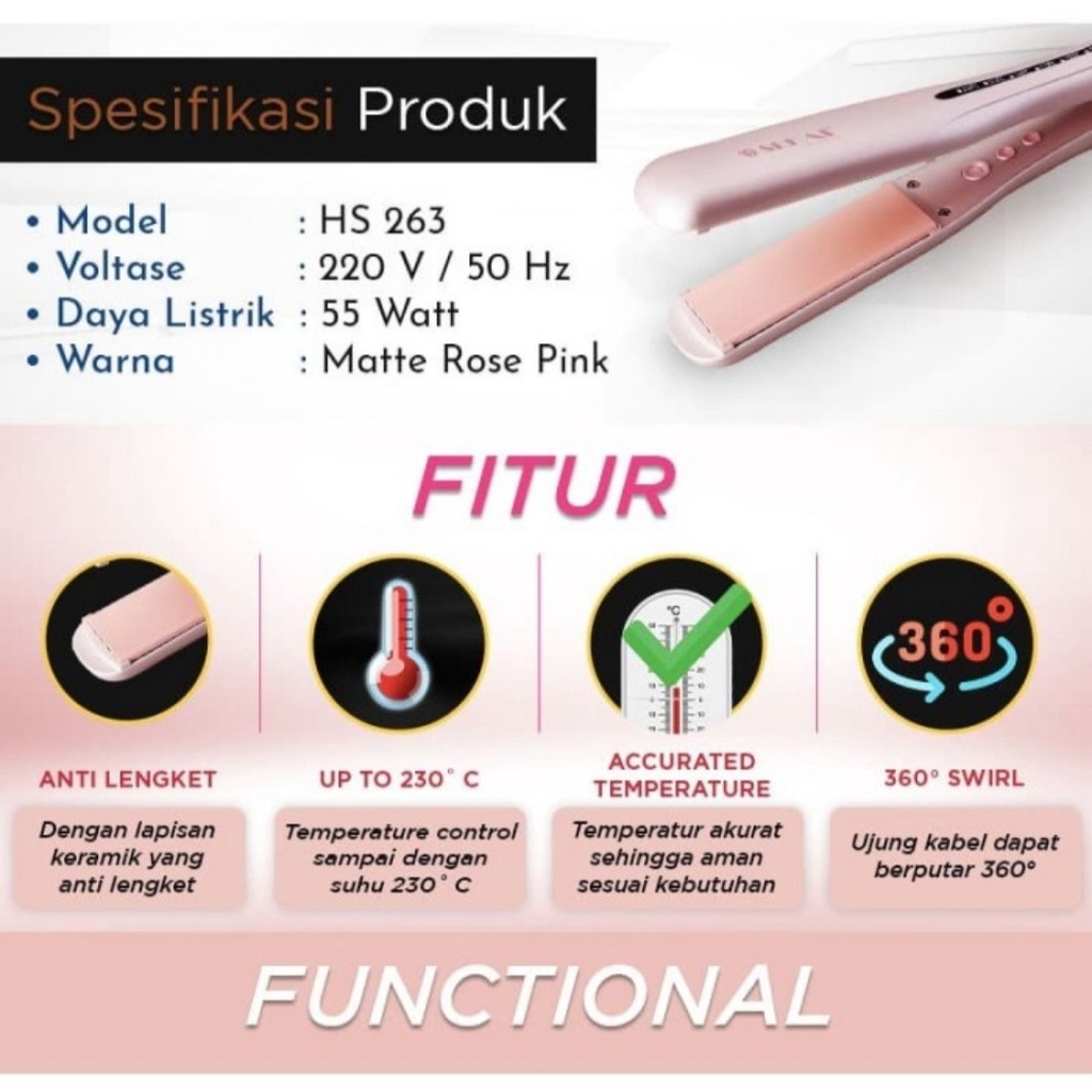Catokan Sekai HS 263 Hair Straightener Sekai 263 Catok Power Display Catok Rambut Salon Sekai Catokan Pink