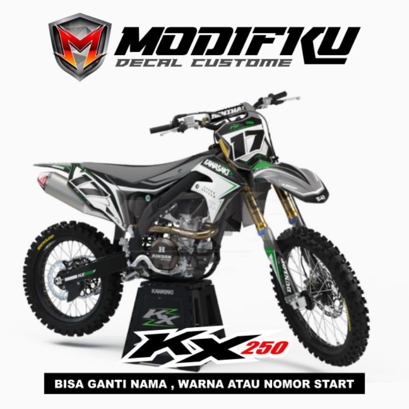 sticker decal KX 250 full body motif grafis putih strip hijau
