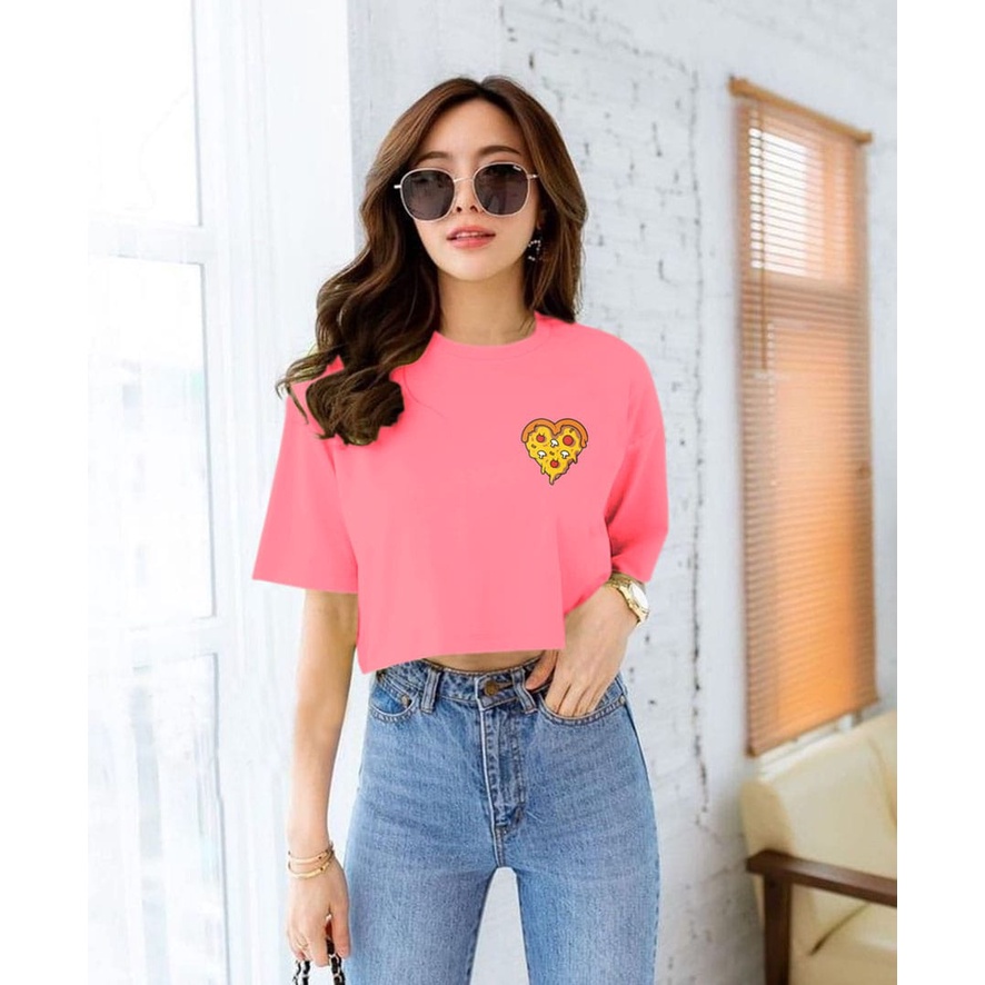 Flava_Store-Love Cake Crop Top Kaos Lengan Pendek Wanita