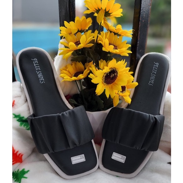 SANDAL STRAP SINGLE KOREAN KERUT BLACK EDITION ELEGANT PLUFFY G-12