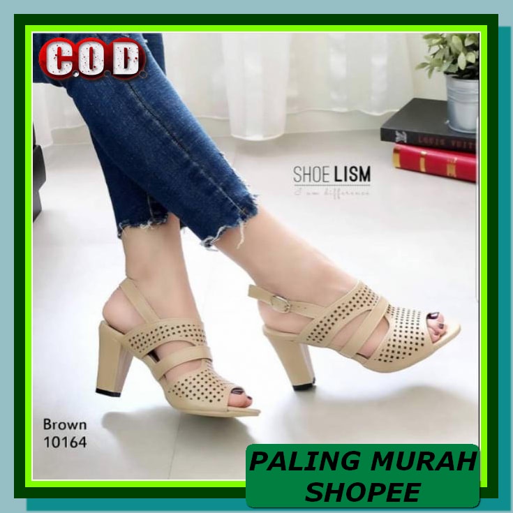 Heels Selop High Murah Hitam Sepatu Hak Wanita Hils Terbaru Cewek JJ748 Sandal Sepatu Hak Tahu Laser