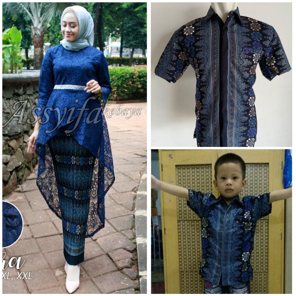 SB Collection Couple Family Jahra Stelan Kebaya Pita Brukat  Rok Plisket Dan Kemeja Anak Ayah