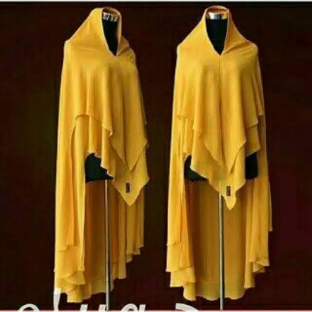 Khimar Ceruty Babydoll 2 Layer Kualitas Premium Import Syari Syar'i Kunyit Mustrad