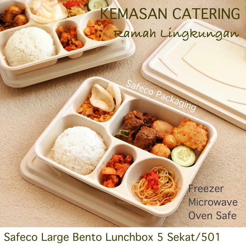 Bagasse Box Safeco Box Bento Lunch Box Kotak Tempat Makan Bento 5 Sekat 5 Premium 5 Compartment Box 