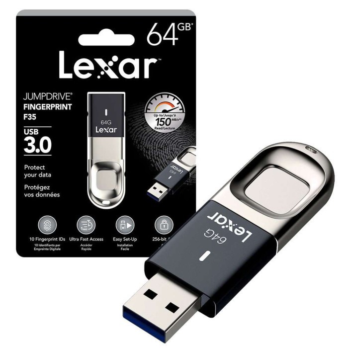 Lexar JumpDrive Flashdisk F35 Fingerprint USB 3.0 64GB Garansi Resmi