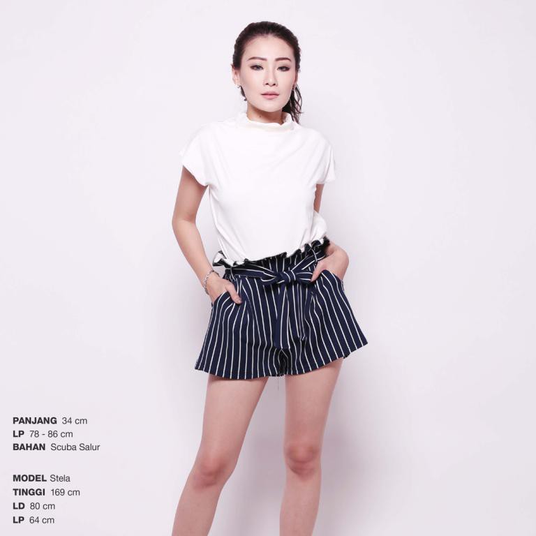 [ READY SURABAYA ] Celana Garis Salur - Stripe Paper Bag Short Pants / Pinstripe Skinny Trousers