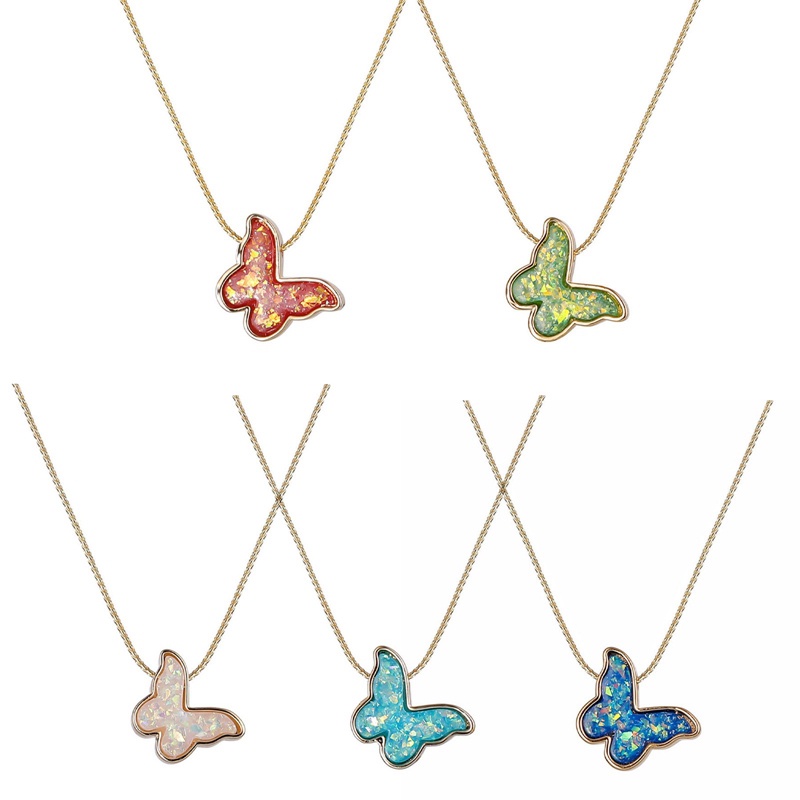 Kalung Rantai Liontin Butterfly Warna-Warni Gaya Vintage Korea Untuk Wanita