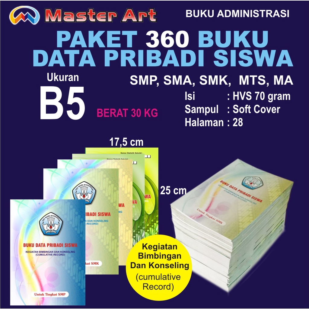 

Buku Data pribadi Siswa Ukuran B5-Paket-Bimbingan Konseling (BK) SMP, SMA, ,SMK, MTS, MA