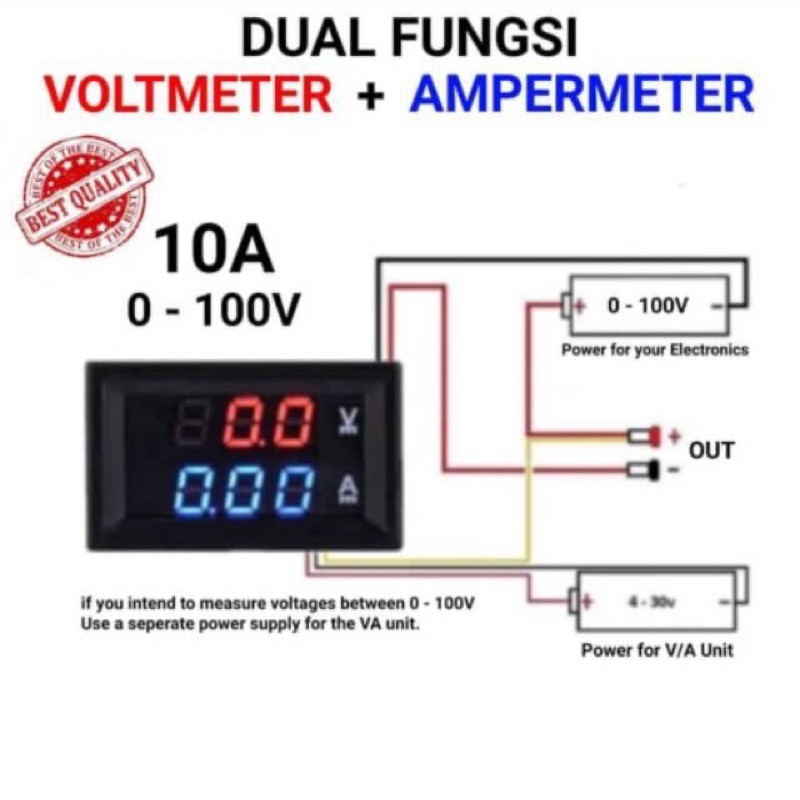 DISPLAY COMBO VOLT AMPER METER AMMETER DC 0-100V/10A RED AND BLUE LED DISPLAY  DC 4.5 - 30V POWER