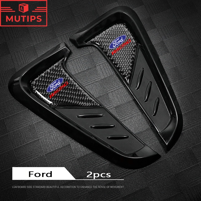 Ford 2Pcs Sticker Fender Samping Mobil Bentuk Hiu Bahan Serat Karbon Untuk Fiesta Ranger Ecosport Focus Mustang