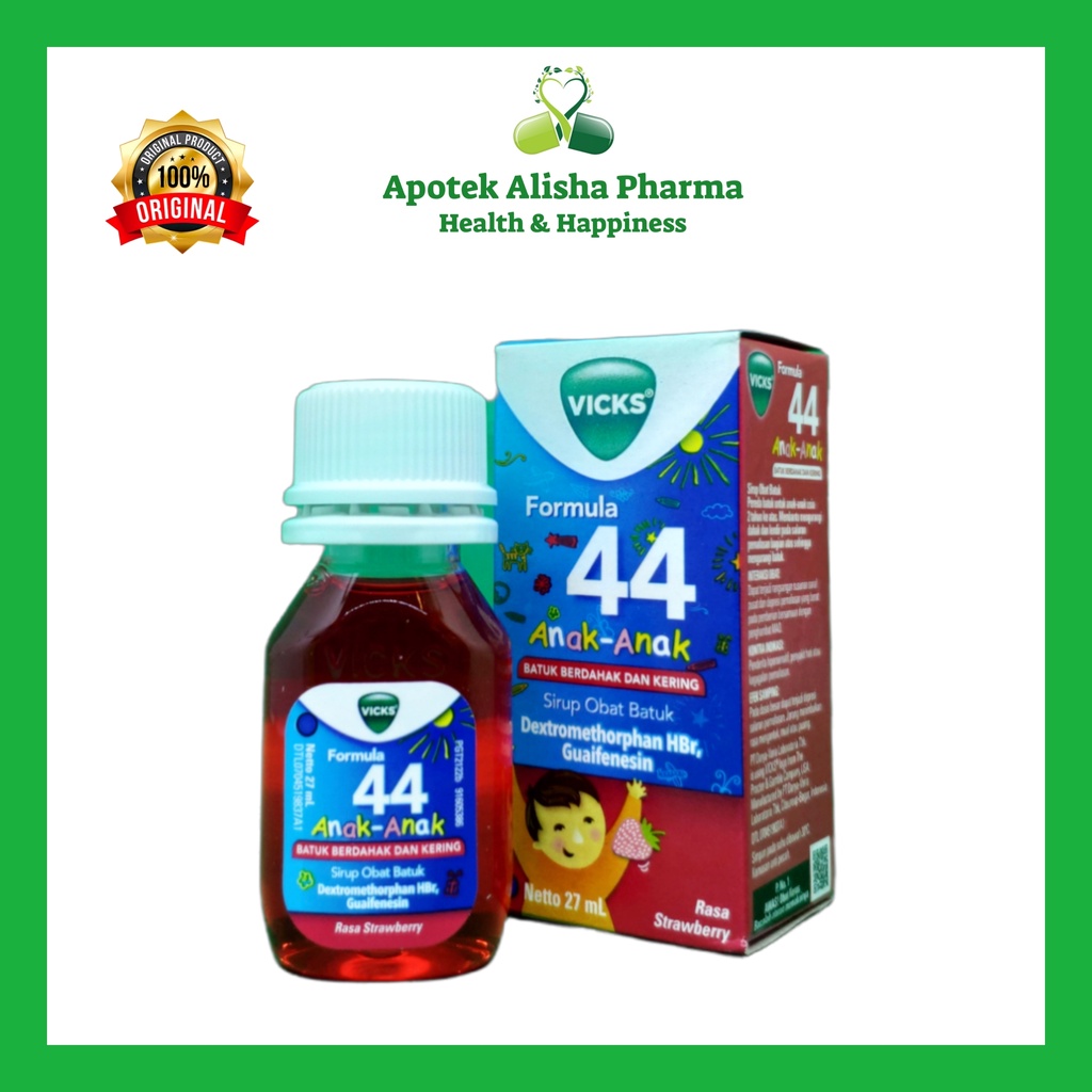 VICKS FORMULA 44 ANAK SYRUP 27/54ml-Vicks Formula 44 Anak Sirup Obat Batuk Berdahak Batuk Kering Anak/Vicks Formula Anak Rasa Strawberry