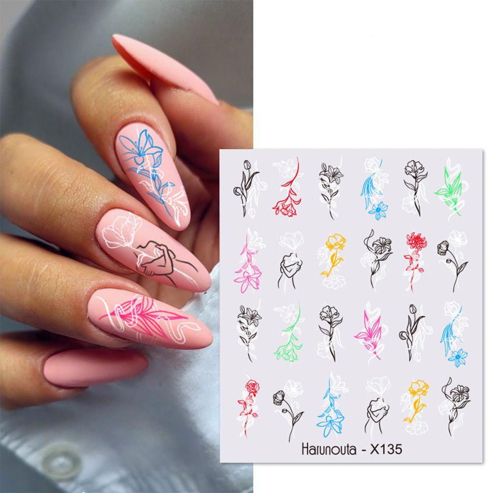 AUGUSTINA Agustina Self-adhesive Nail Decals Bunga Daun Musim Semi DIY Nail Art Dekorasi Hijau Mereka Kuku Slider Manicuring Stiker