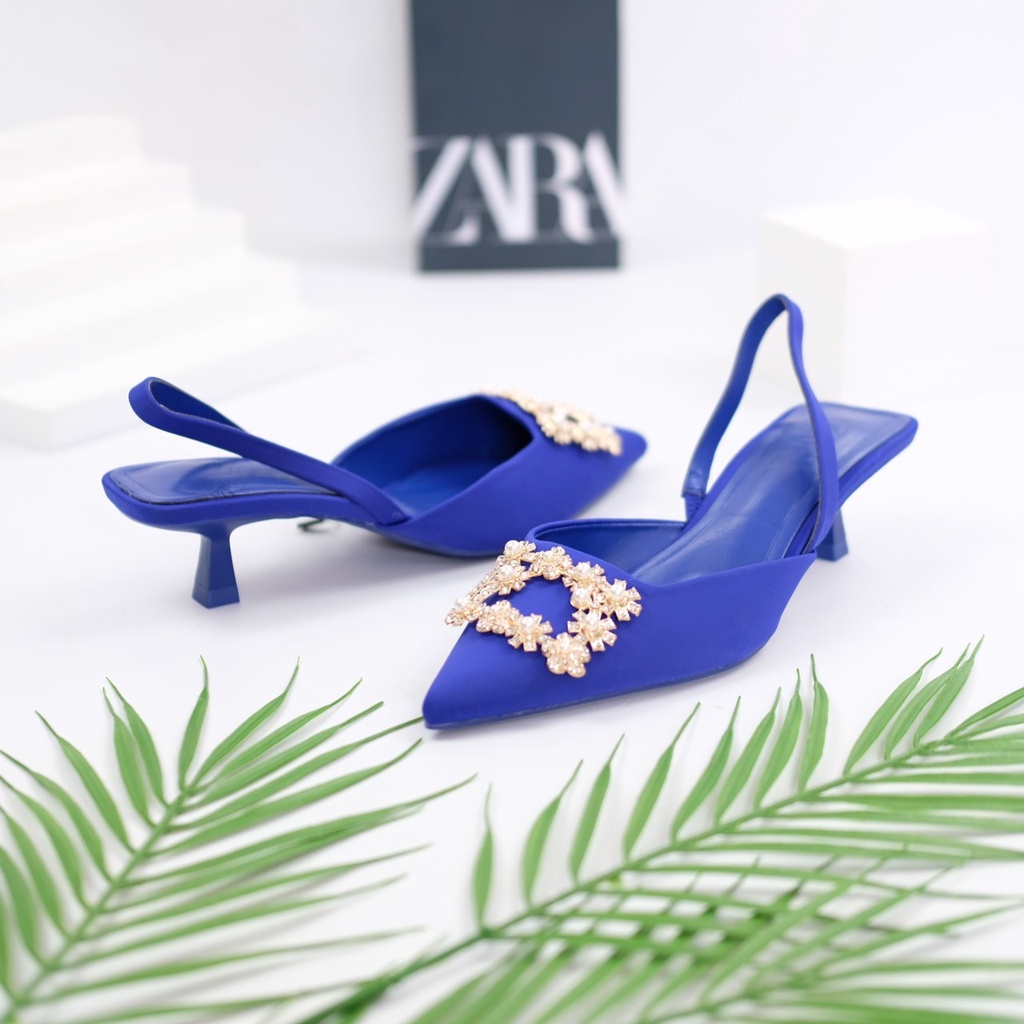 [7.7 Boombastis Sale⚡] - SEPATU WANITA SATIN ZS421 SHIMERY KITTEN HEELS PREMIUM IMPORT