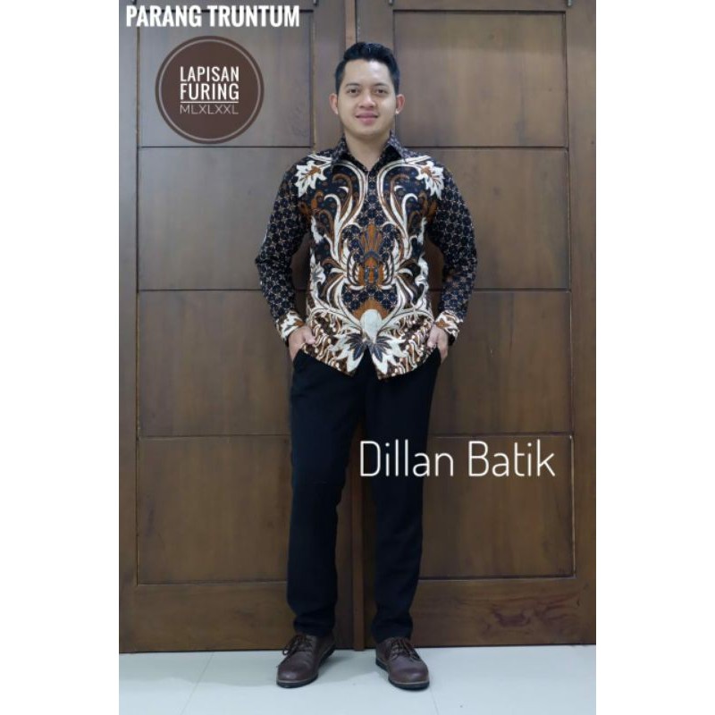 KEMEJA BATIK PRIA LAPIS FURING TERBARU BATIK WARNA HITAM BAHAN KATUN PRIMISIMA BATIK SOLO TERBARU