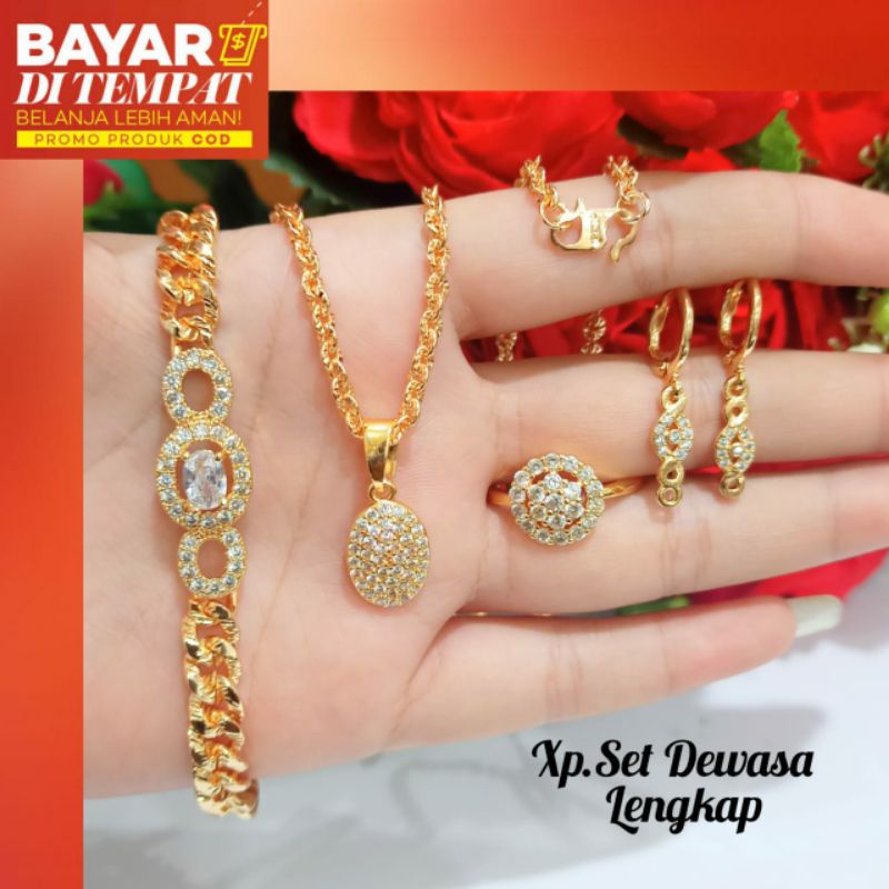 Perhiasan wanita set Dewasa oval full permata zircon Gold,tidak karat