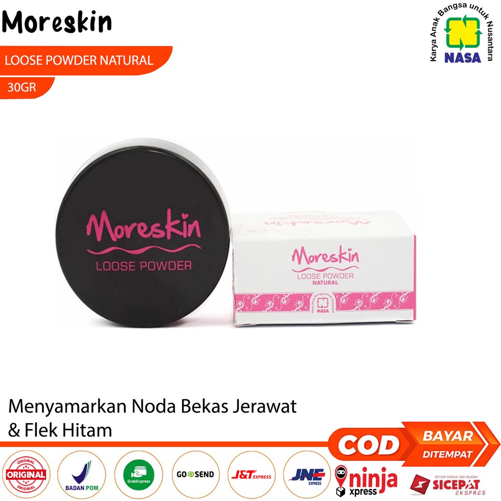 Moreskin Loose Powder Natural Bedak Tabur Penghilang Bekas Jerawat Penghilang Flek Hitam Wajah Bpom