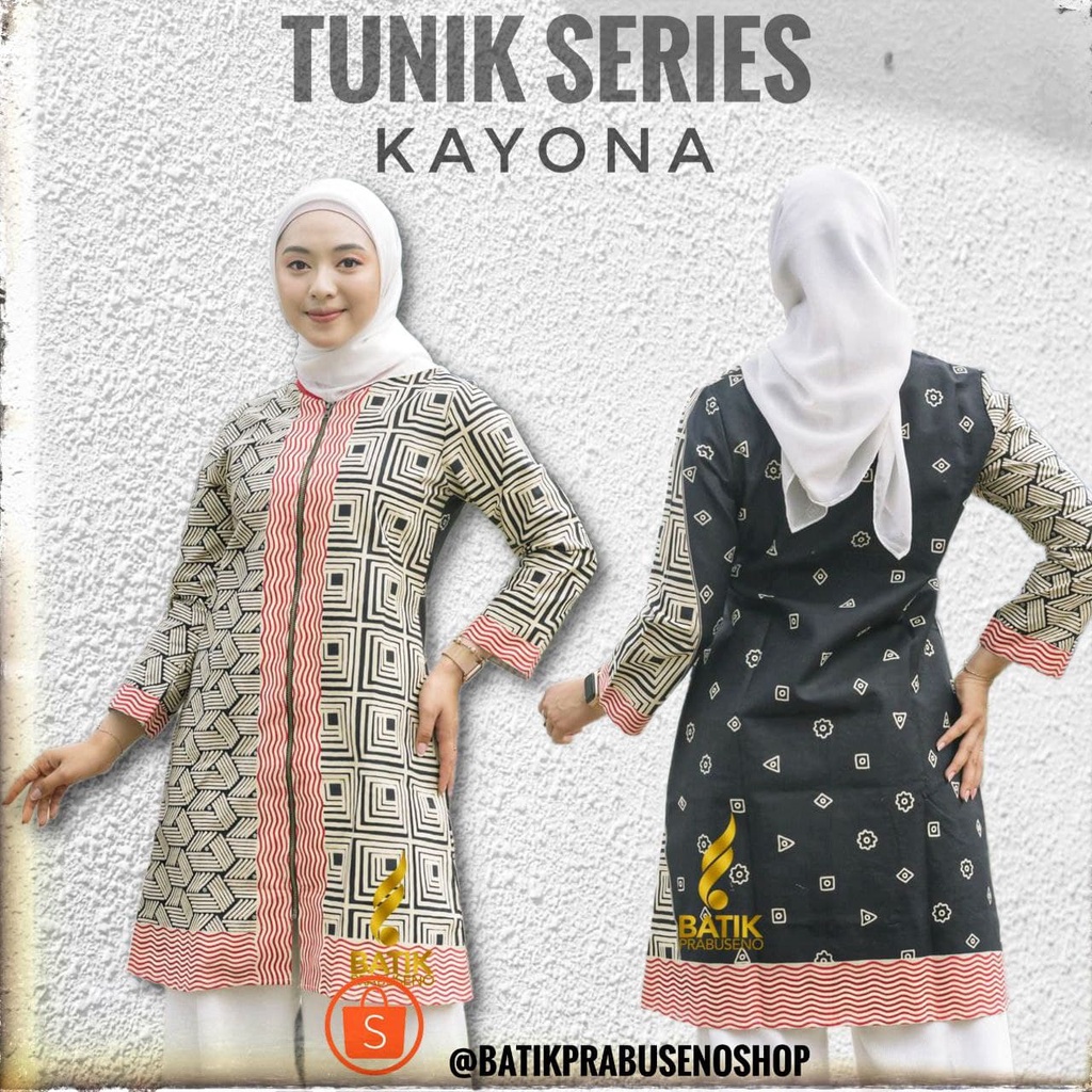 Baju Blouse Atasan Wanita Batik Prabuseno Solo Kemeja Kerja Muslimah Model Tunik Busui Seragam Kantor Resmi Formal Katun Printing Lapis Trikot