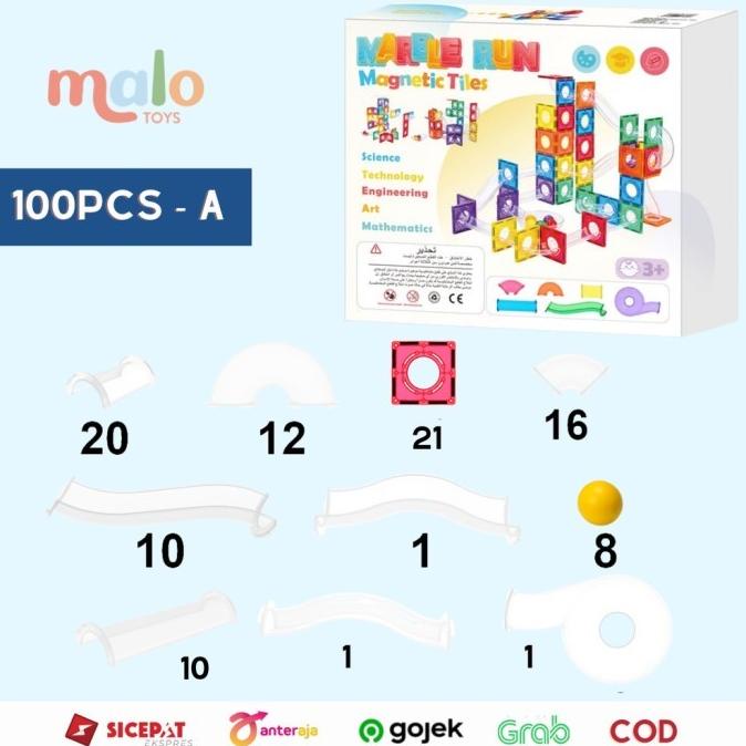 MNTL Marble Run 88 Pcs 100 Pcs Warna TRANSPARENT CLASSIC Malo Toys