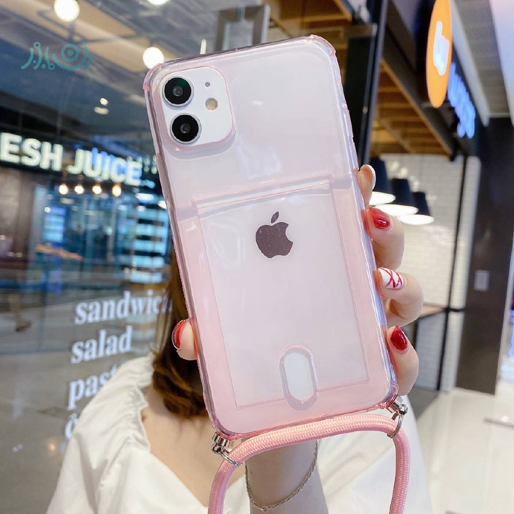 Soft Case Bahan Tpu Transparan Dengan Slot Kartu Kredit Dan Lanyard Untuk Iphone 11 Pro Max 7+8 6s Plus X Xr Xs Max