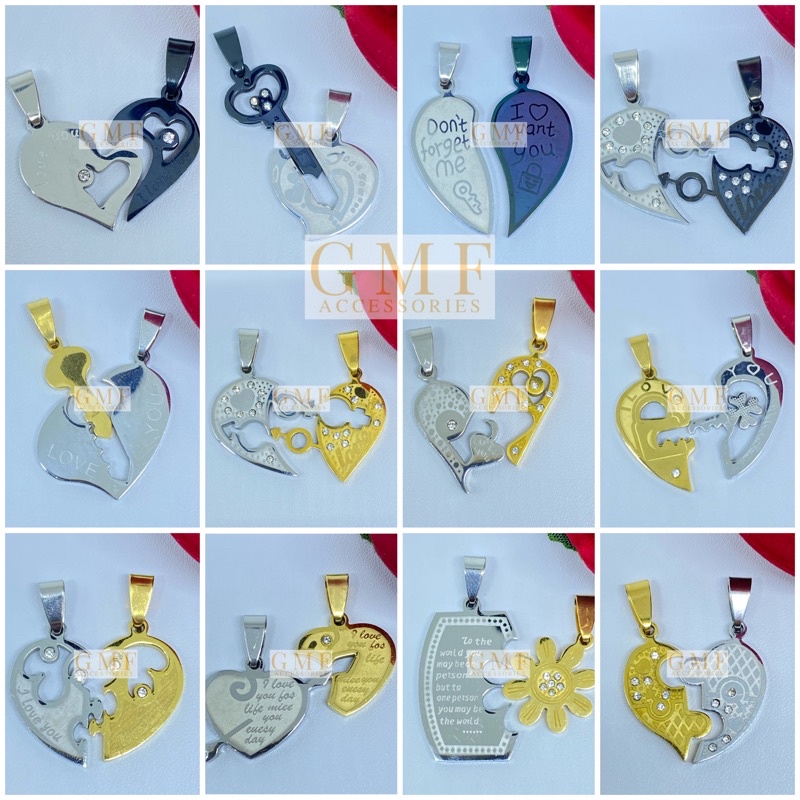 Liontin Couple Titanium Liontin Sepasang Hati Bandul Kalung Liontin Pasangan Pendant Perak Silver Gold Anti Karat Stainless Steel