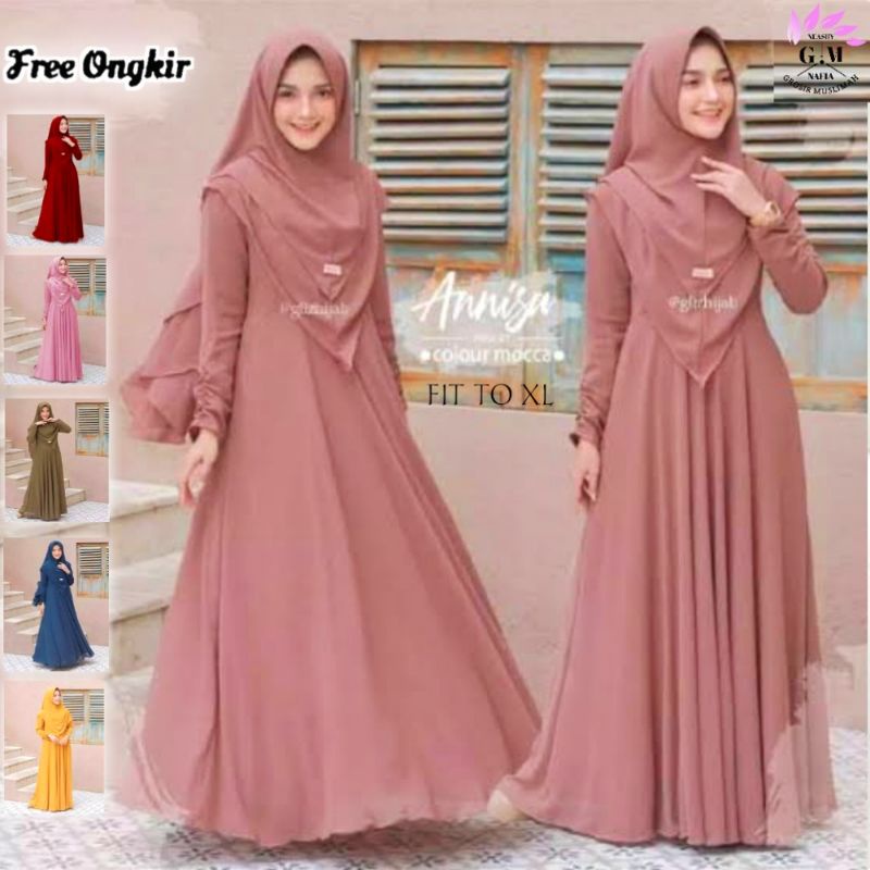 Gamis Syari Set Jilbab 2 Layer Polos Terbaru Ori Remaja  Setelan  Khadijah Indonesia Busui Kekinian 