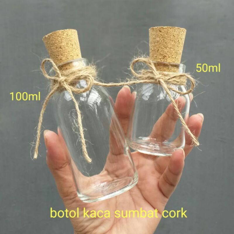 botol kaca 100ml 50ml sumbat cork botol decor souvenir free dus satuan
