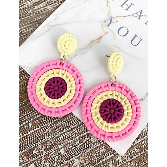 LRC Anting Tusuk Fashion Alloy Resin Round Color Matching Earrings F6267X