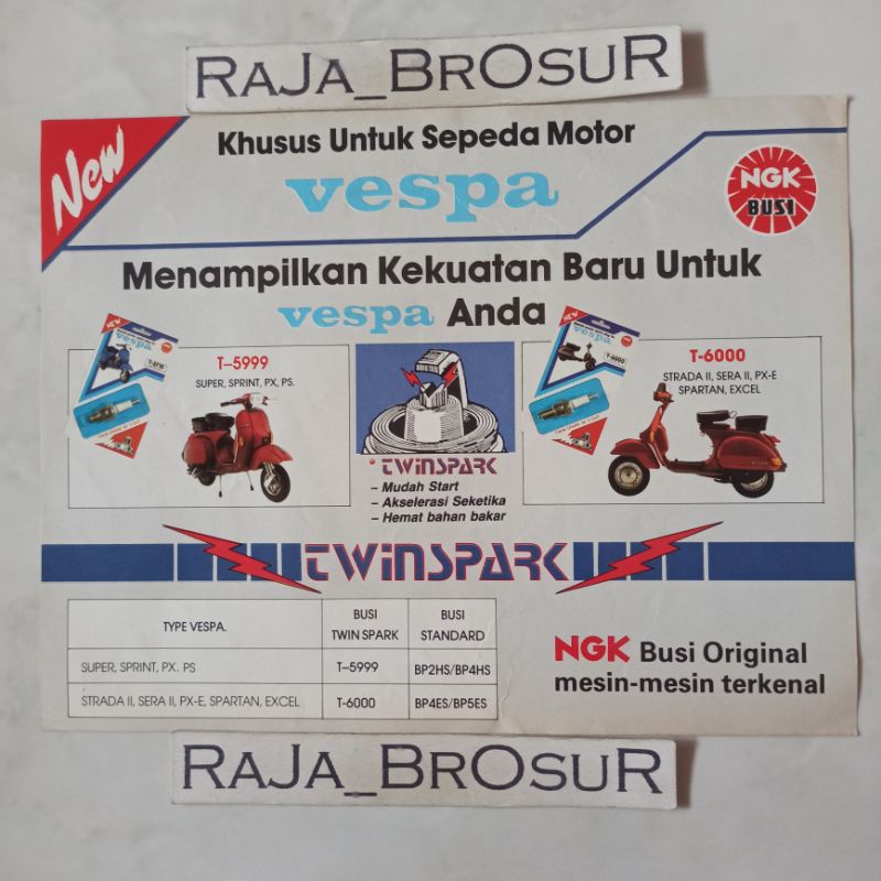 Poster brosur iklan flyer busi NGK Vespa Super/Sprint/PX150/PS150/Strada II/Sera II/PX150 Exclusive/