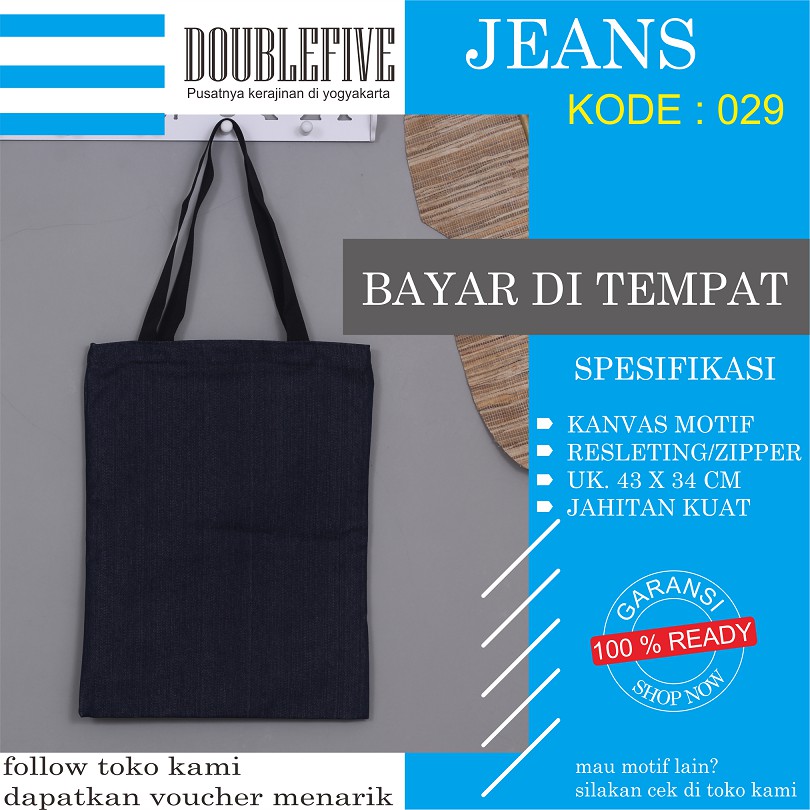 TOTE BAG WANITA TOTEBAG PRIA CANVAS MOTIF GOOD QUALITY WITH RESLETING KODE - 029