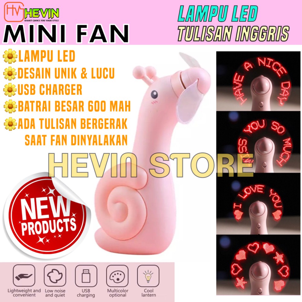 MINI FAN PORTABLE UNIK  LAMPU LED TULISAN INGGRIS TERBARU 2020