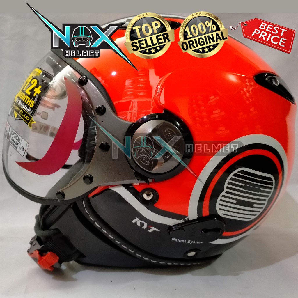 Helm Retro KYT ELSICO SF Motif #1 Red Fluo Black Halfface (Ongkir 2kg)