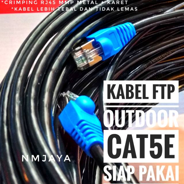 Kabel Lan Outdoor 25 Meter FTP CAT5e Siap Pakai sudah dicrimping rj45 besi dan plugbooth Vascolink Hitam