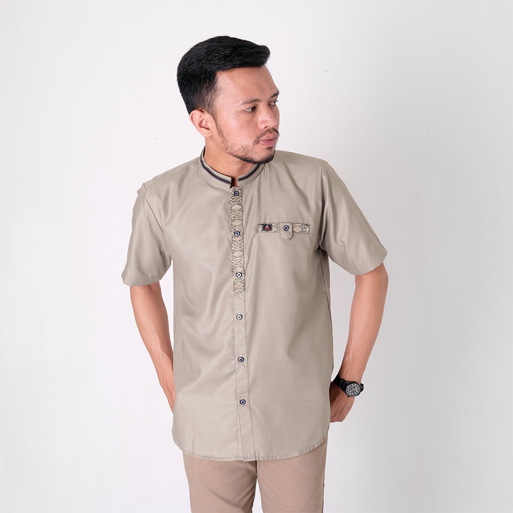 ANR Fadillah015 - Kemeja koko pakaian Muslim Pria Atasan Muslim Baju Koko lengan pendek COKSU