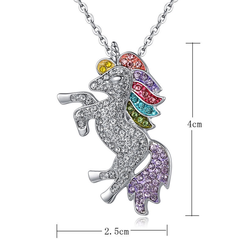 Fancyqube Kalung Liontin Unicorn Lapis Emas 18k Hias Berlian Cz Untuk Anak