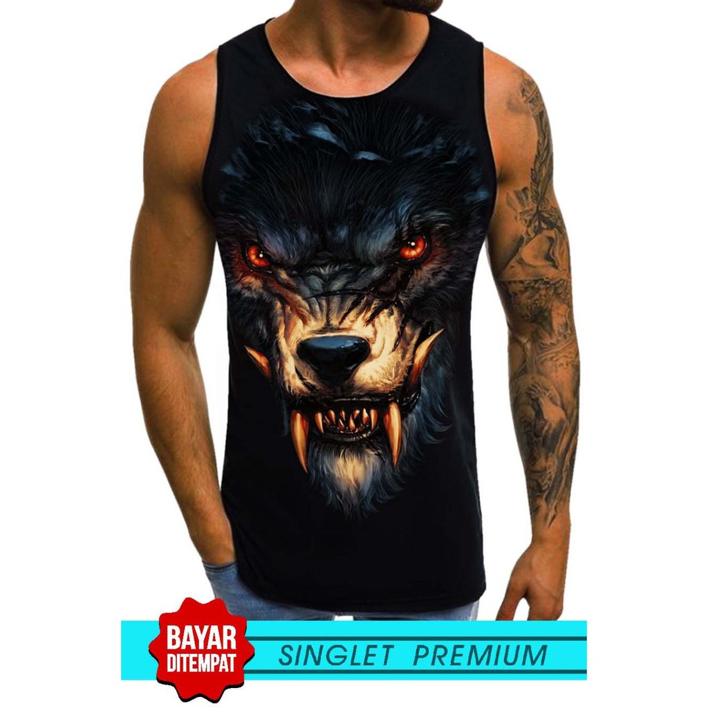 SINGLET LEKBONG PRIA Kepala Serigala/ SINGLET LEKBONG GYM /LEKBONG / SINGLET/KAOS DALAM PRIA/KUTANG