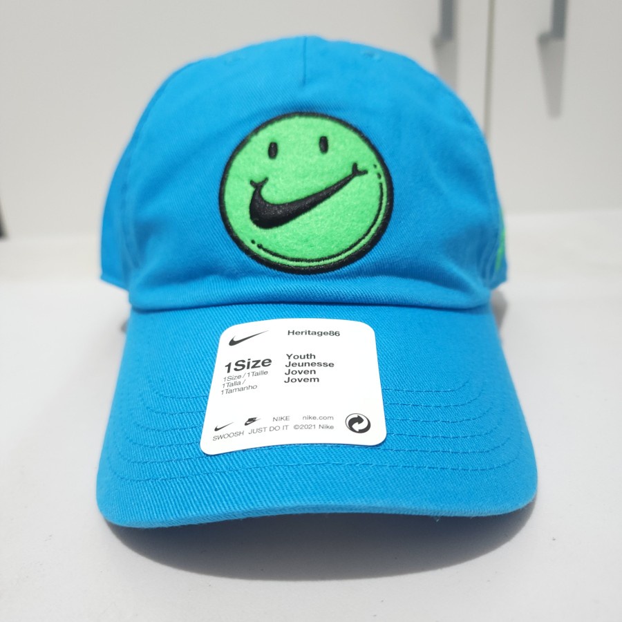 Nike Youth Heritage86 HAVE A NIKE DAY Cap BLUE GREEN DV3170-446 Topi Original 100% SMILE SMILEY