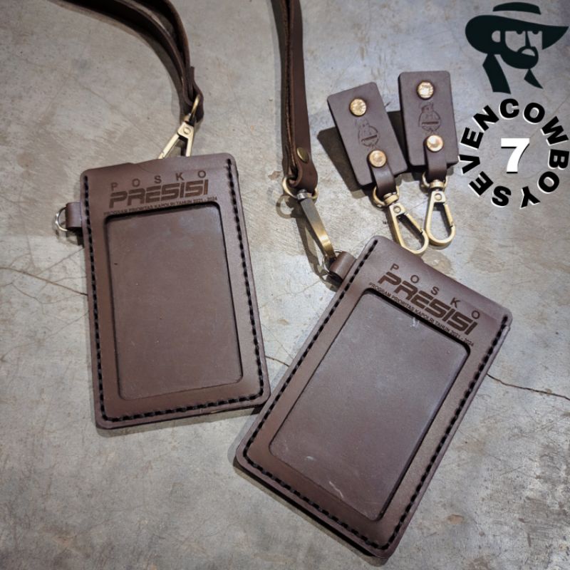 

id card kulit name tag kulit lanyard custom - free gravir intansi logo foto nama dll
