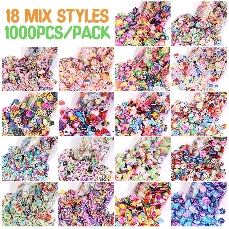 1000pcs / Pak Clay Polymer Resin 3D Motif Buah / Hewan / Bunga / Daun Untuk Dekorasi Nail Art DIY