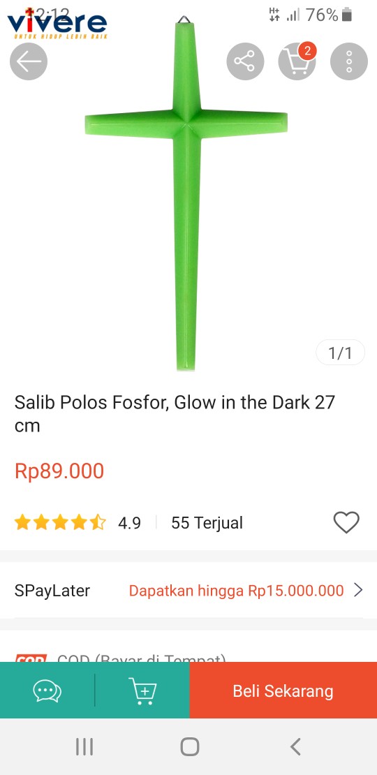 Salib Polos Fosfor, Glow In The Dark 27 Cm