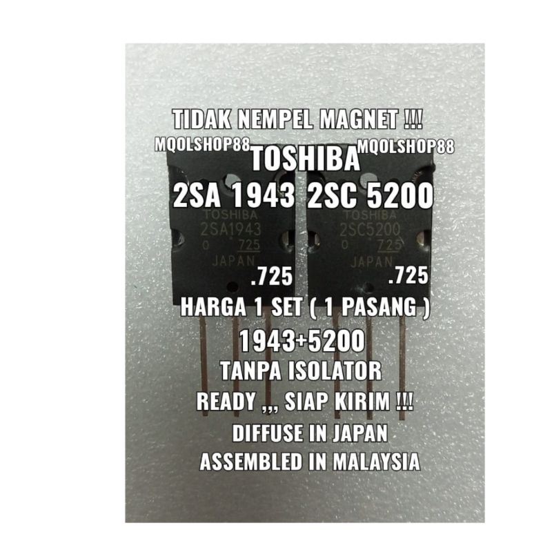 TR TRANSISTOR FINAL TOSHIBA 2SA 1943 2SC5200 ORIGINAL 2SA 1943 2SC5200