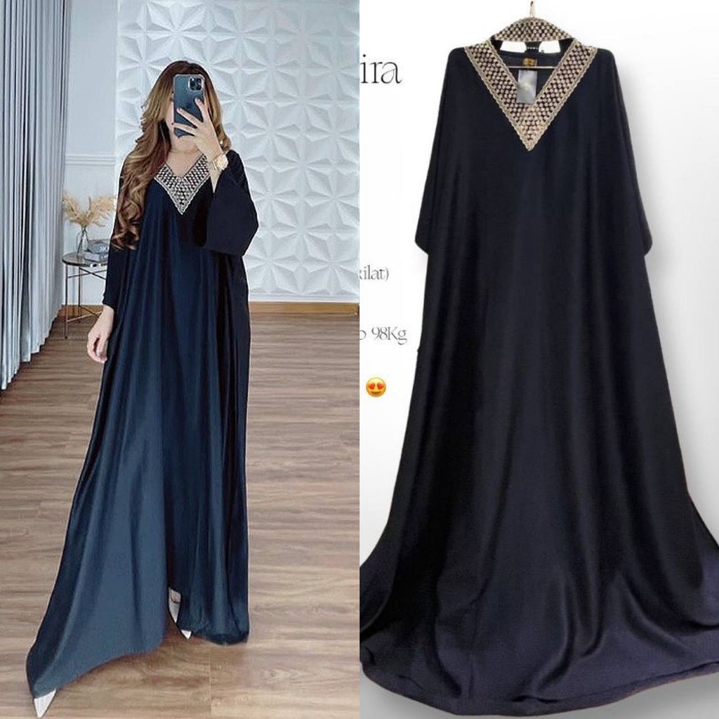 Kaftan Wanita Tsamira Rayon Premium Gamis Kaftan Jumbo Renda Import Fashion Muslim Kekinian Bonus Belt Cantik  LD 160 cm