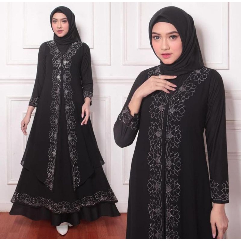 ABAYA BORDIRAN BUNGA HITAM SIMPLE ELEGANT