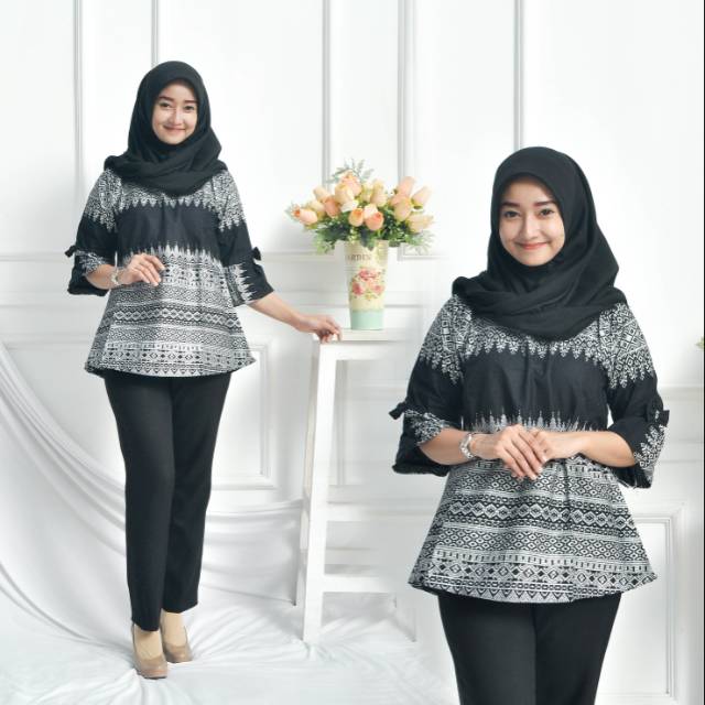 Atasan batik wanita blouse lonceng prada silver gold