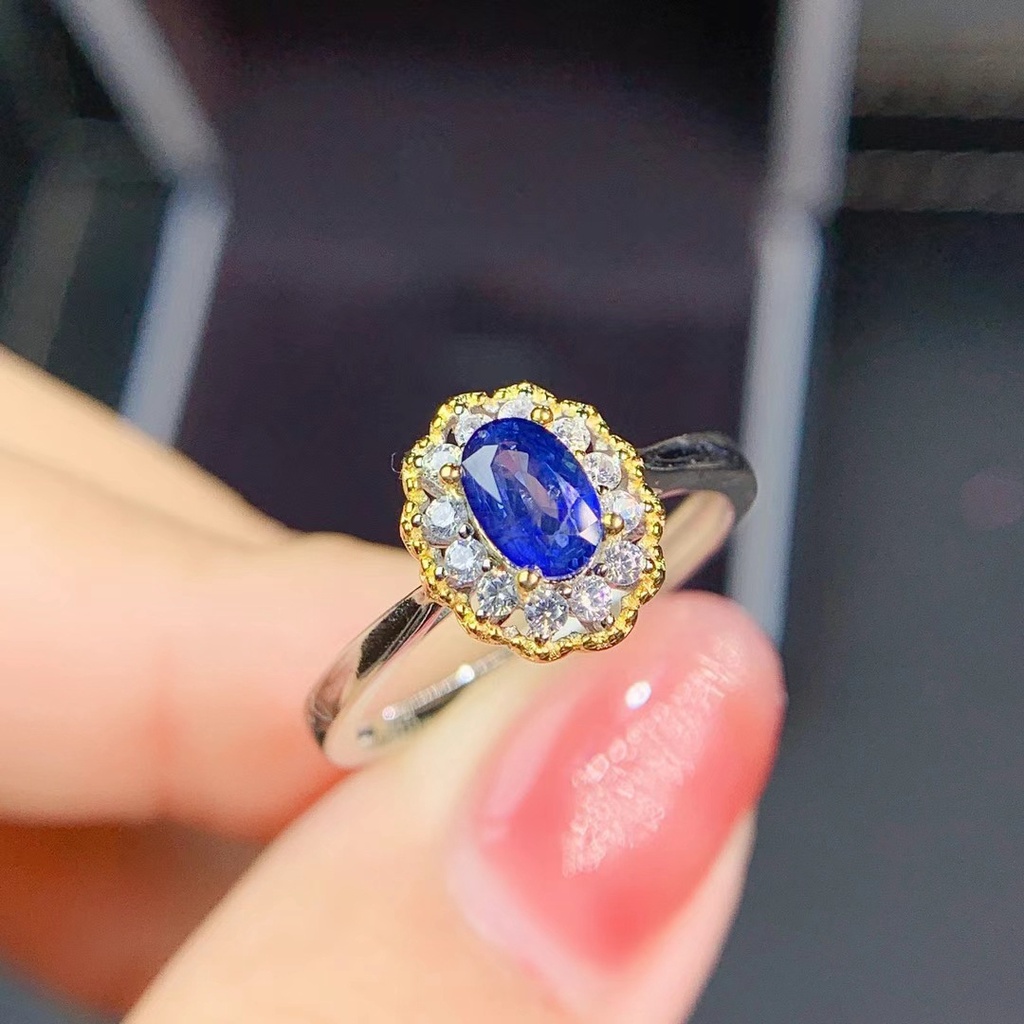 Cincin batu permata hijau atau biru wanita perak 925