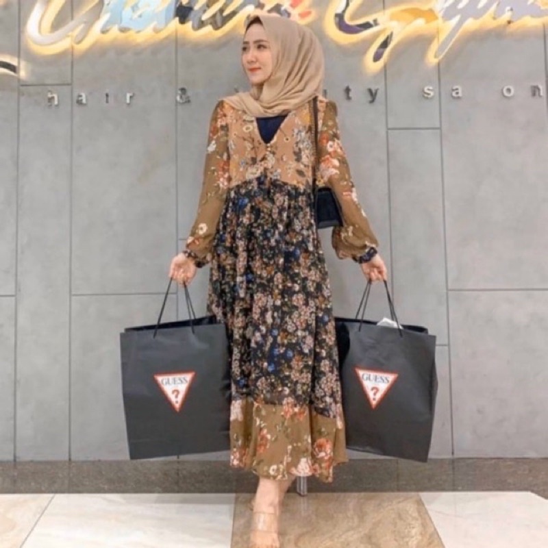 REAL PICTURE - Long Dress /Tunik Dress Zara Brown Black Import / Dress Import Bangkok / Tunik import
