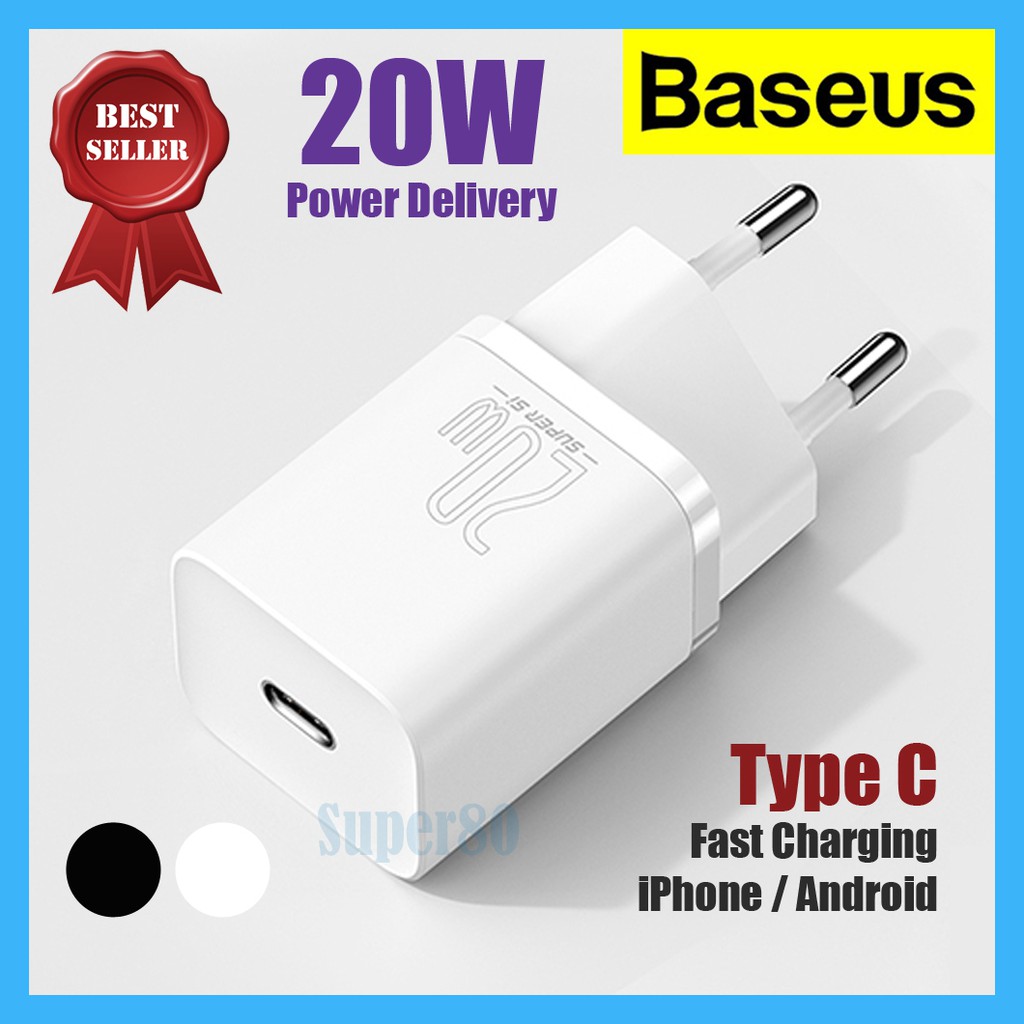 Baseus Adaptor PD 20W Type C QC 3.0 Fast Charging Quick Charge Power Adapter Charger iPhone 12