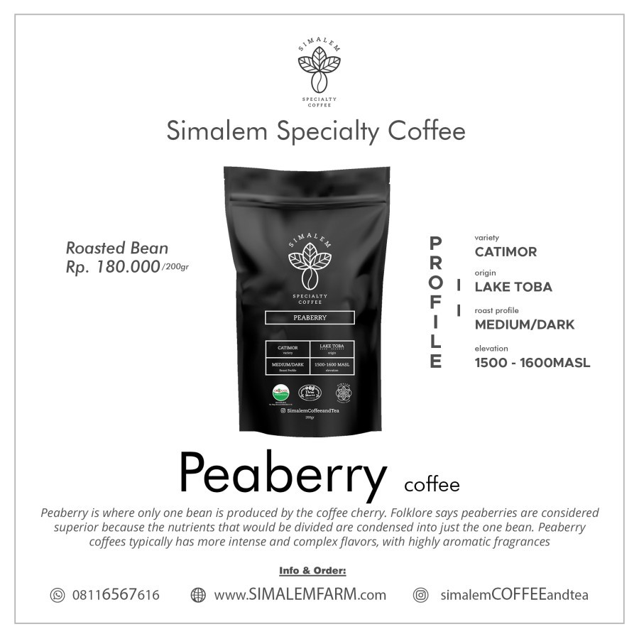

Biji Kopi Arabika Karo Premium Kopi Peaberry Simalem Coffee - Biji - Medium