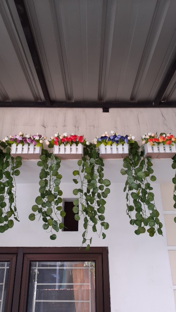 Vas Pagar Kayu Dan Bunga Mawar Lotus Artificial Shabby  Home Decoration