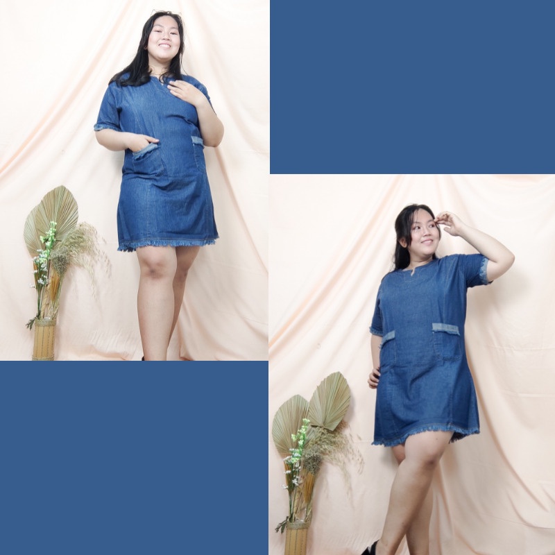 SB Collection Midi Dress Valerine Short Dress Jeans Wanita Jumbo All Size Biru Tua dan Muda